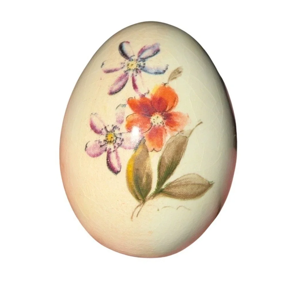 Vintage Crackle Glaze Floral Egg Mini Easter Spring Decor 2.5